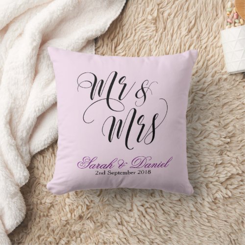 Mr  Mrs Wedding Pillow Keepsake Gift Purple