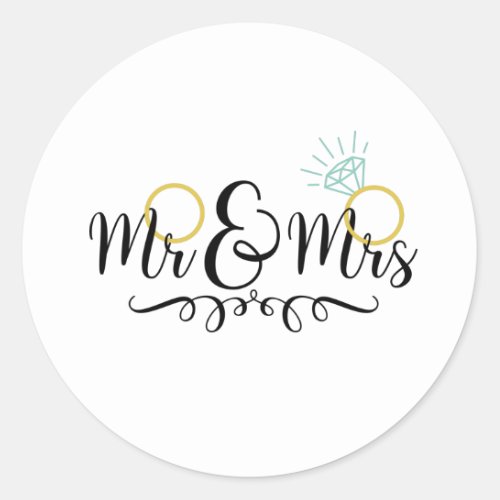 Mr  Mrs Wedding Rings Classic Round Sticker