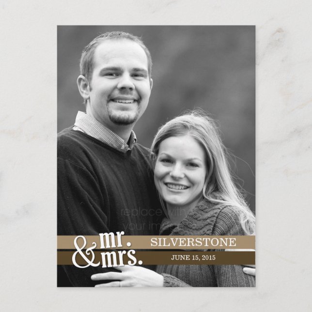 Mr. & Mrs. Wedding Thank You Card - Brown (Front)