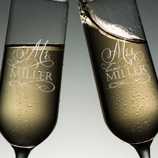 Mr. & Mrs. Wedding Toast Champagne Flute Set (Front)