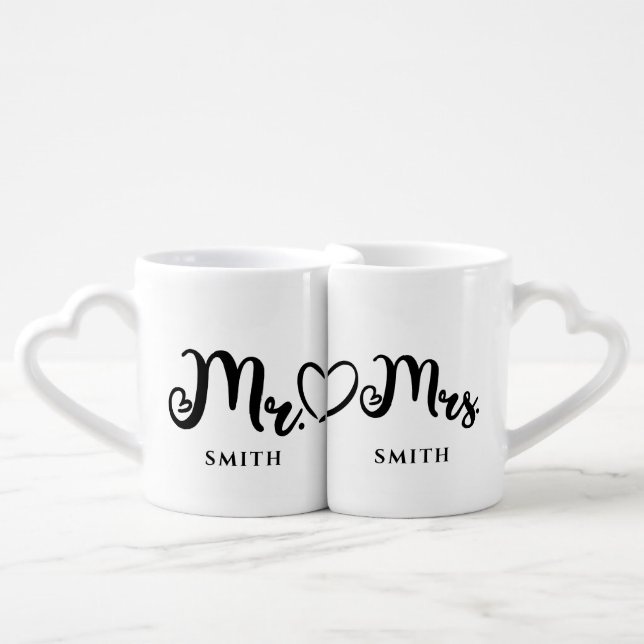 Mr & Mrs Wedding Valentine Coffee Mug Set (Front Nesting)