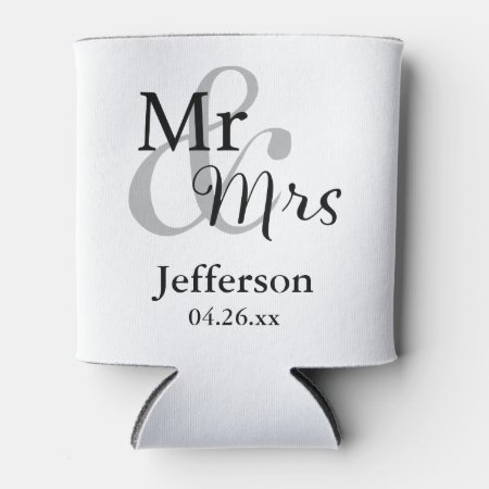 Mr & Mrs Wedding With Name & Date Can Cooler