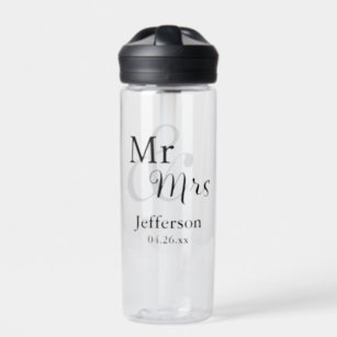 Mr & Mrs Wedding with Name & Date Water Bottle