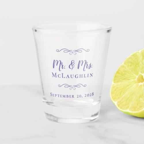 Mr  Mrs Weddings Name Date Monogrammed Periwinkle Shot Glass