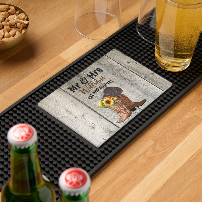 Mr Mrs Western Wedding Anniversary Family Name Est Bar Mat (Insitu (Bar 2))
