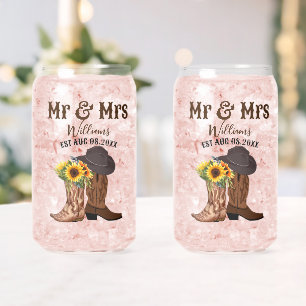 Mr Mrs Western Wedding Anniversary Family Name Est Can Glass