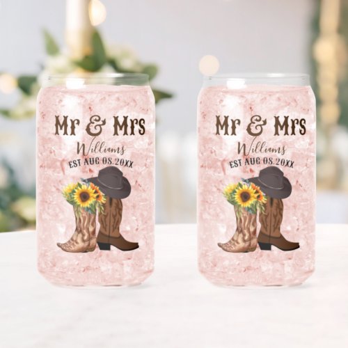 Mr Mrs Western Wedding Anniversary Family Name Est Can Glass