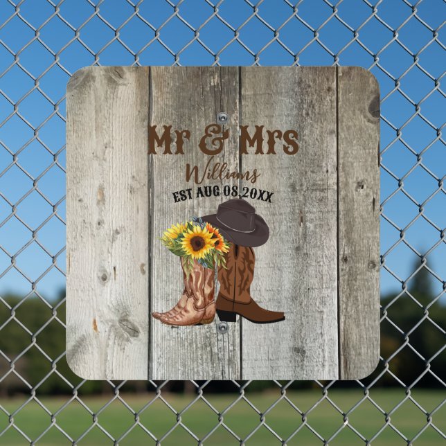 Mr Mrs Western Wedding Anniversary Family Name Est Metal Sign (In Situ(Fence))