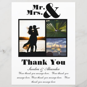 Mr Mrs White Black Thank You Card photo Wedding