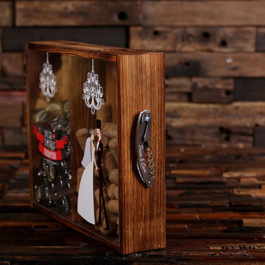 Mr & Mrs Wine Opener and Dual Pine Wood Shadow Box (Front Right)