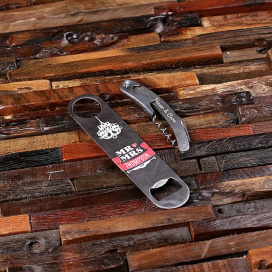 Mr & Mrs Wine Opener and Dual Pine Wood Shadow Box (Front Top)