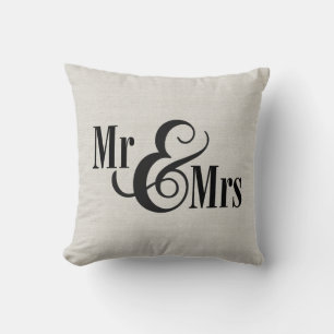 "Mr & Mrs" with last name and Est date Throw Pillow