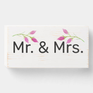 MR. & MRS. with WATERCOLOR ROSES wooden box sign