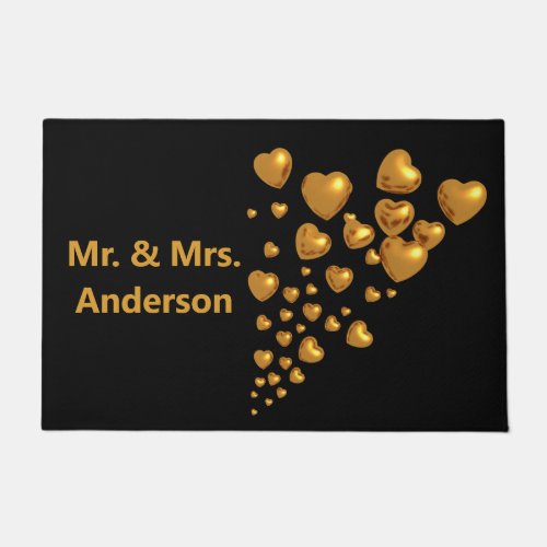 Mr  Mrs Your Last Name Just Married Golden Hearts Doormat