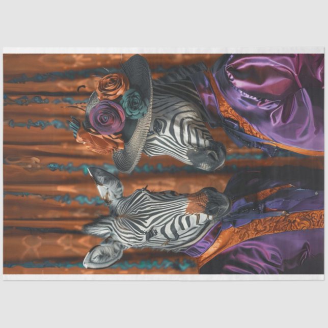 Mr & Mrs Zebra Purple Colored Decoupage Tissue Paper (Front)
