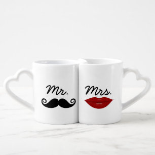 Mr. Mustache and Mrs. Lips with custom monogram Coffee Mug Set