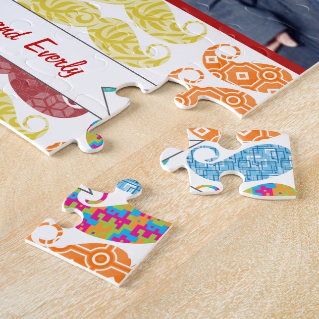 Mr. Mustache Hipster Pattern Jigsaw Puzzle (Side)