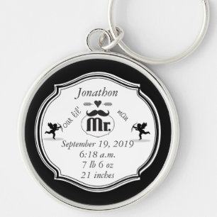 Mr. Mustache Lil Man Baby Boy Stats Keychain