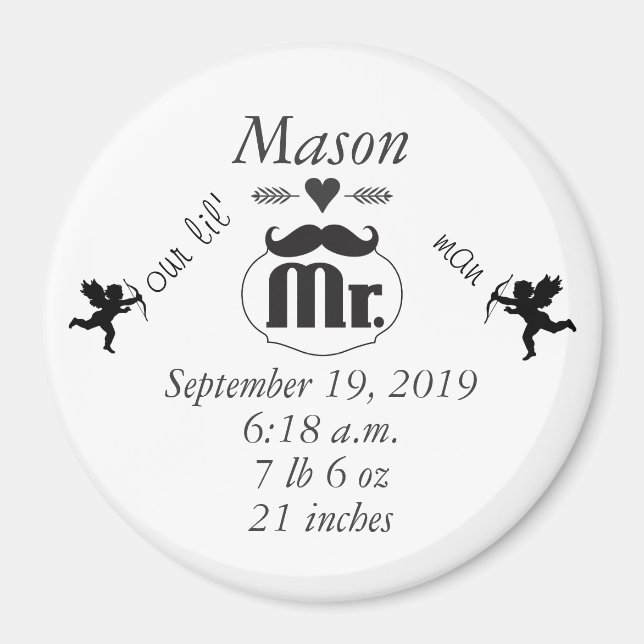 Mr. Mustache Lil Man Baby Boy Stats Magnet (Front)