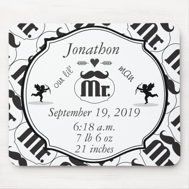 Mr. Mustache Lil Man Baby Boy Stats Mouse Pad (Front)