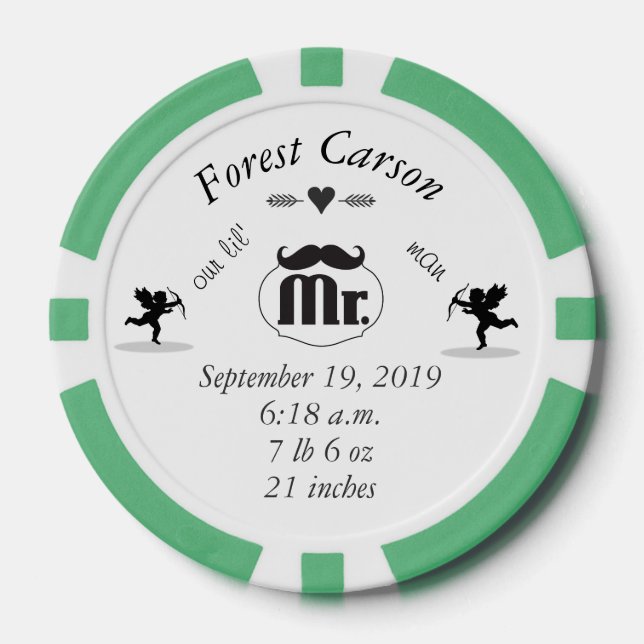 Mr. Mustache Lil Man Baby Boy Stats Poker Chips (Front)