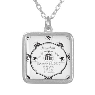 Mr. Mustache Lil Man Baby Boy Stats Silver Plated Necklace