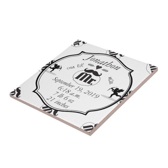 Mr. Mustache Lil Man Baby Boy Stats Tile (Side)