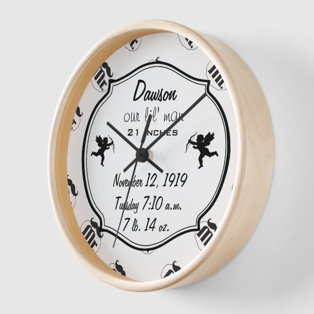 Mr. Mustache Lil Man Baby Boy Stats Wall Clock (Angle)