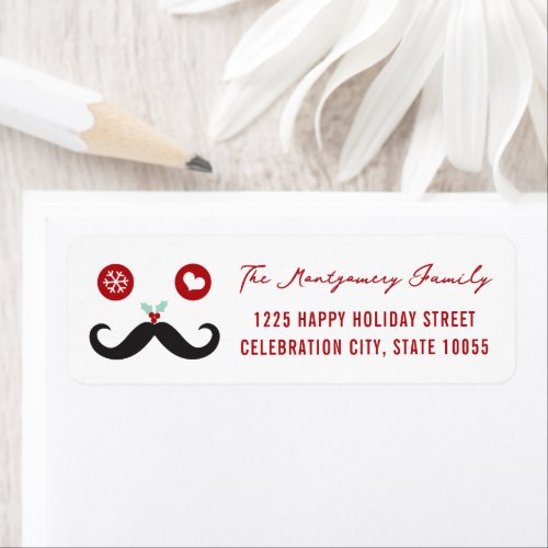 Mr Mustache Mistletoes Snowflake Holiday Address Label