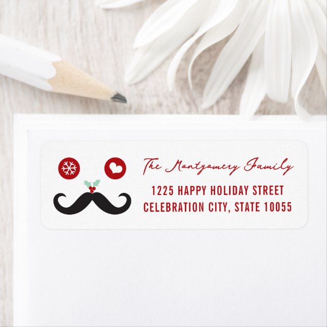 Mr. Mustache Mistletoes Snowflake Holiday Address Label (Insitu)