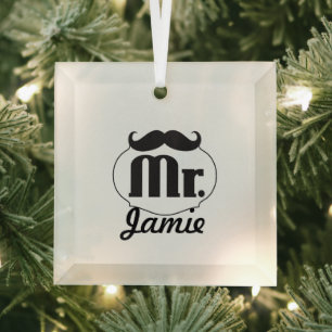 Mr. Mustache Retro Vintage Hipster Gifts Glass Ornament