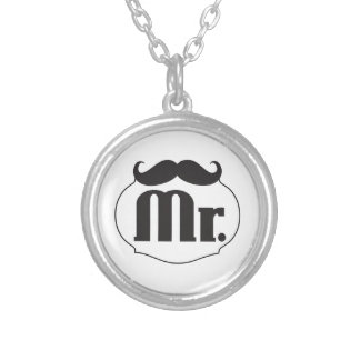 Mr. Mustache Retro Vintage Hipster Gifts Silver Plated Necklace