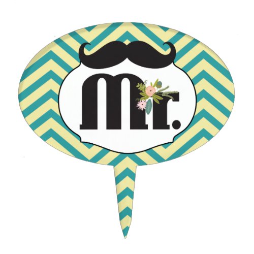 Mr Mustache Yellow and Green Cake Topper