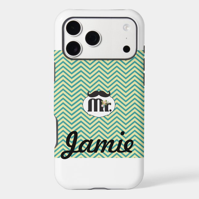 Mr. Mustache Yellow and Green Case-Mate iPhone Case (Back)