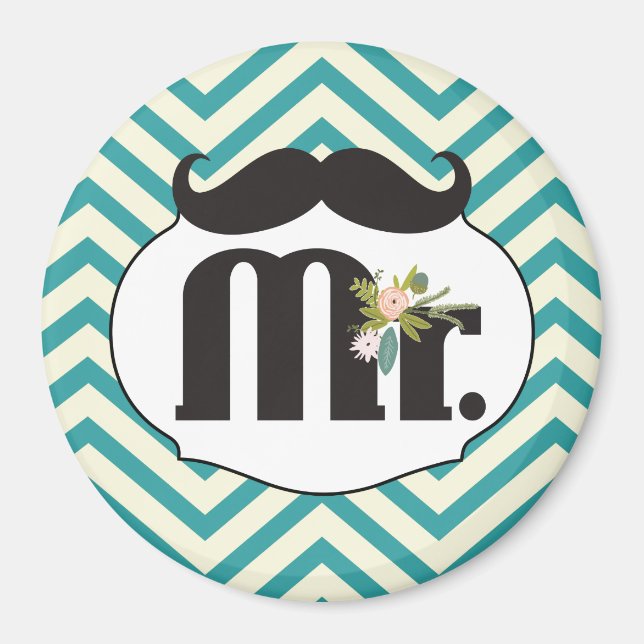 Mr. Mustache Yellow and Green Magnet (Front)