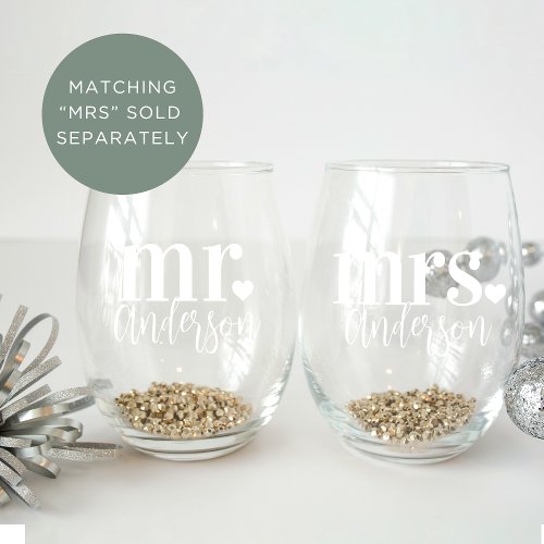 MR Name Personalized Wedding Stemless Wine Glass