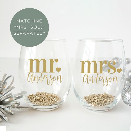 MR Name Personalized Wedding Stemless Wine Glass