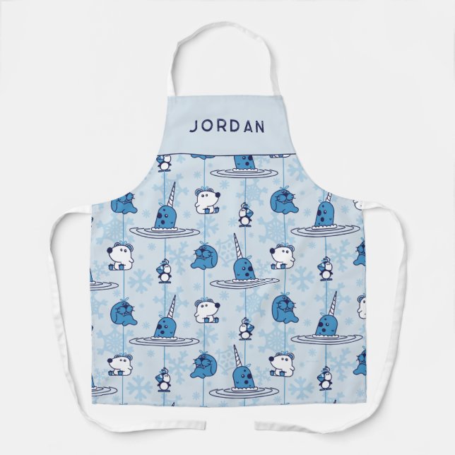 Mr. Narwhal Blue Snowflake Pattern Apron (Front)