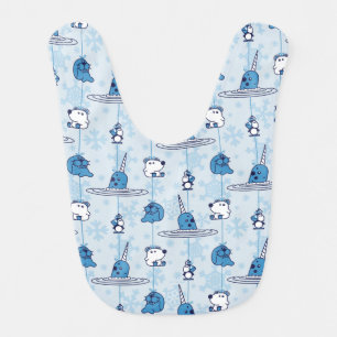 Mr. Narwhal Blue Snowflake Pattern Baby Bib