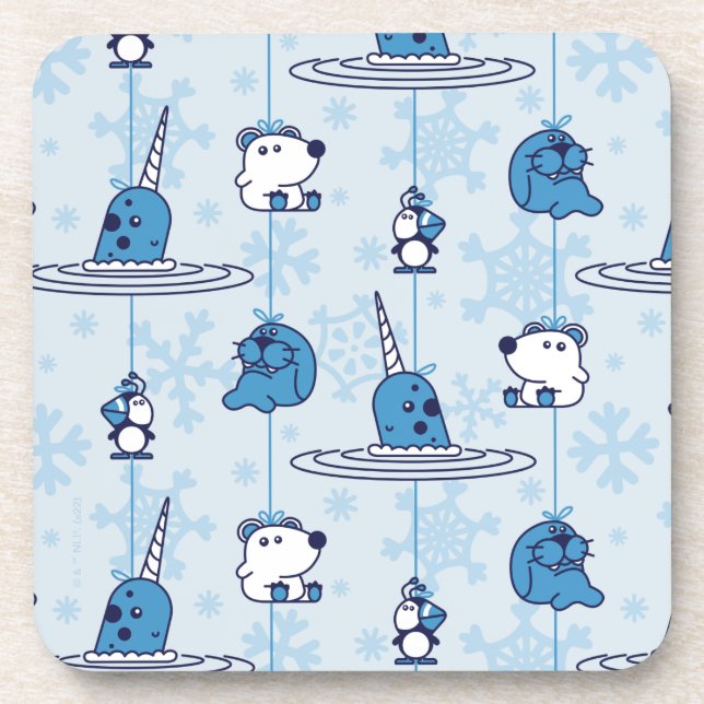 Mr. Narwhal Blue Snowflake Pattern Beverage Coaster (Front)