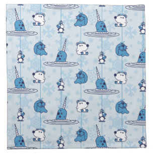 Mr. Narwhal Blue Snowflake Pattern Cloth Napkin