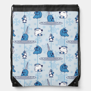 Mr. Narwhal Blue Snowflake Pattern Drawstring Bag