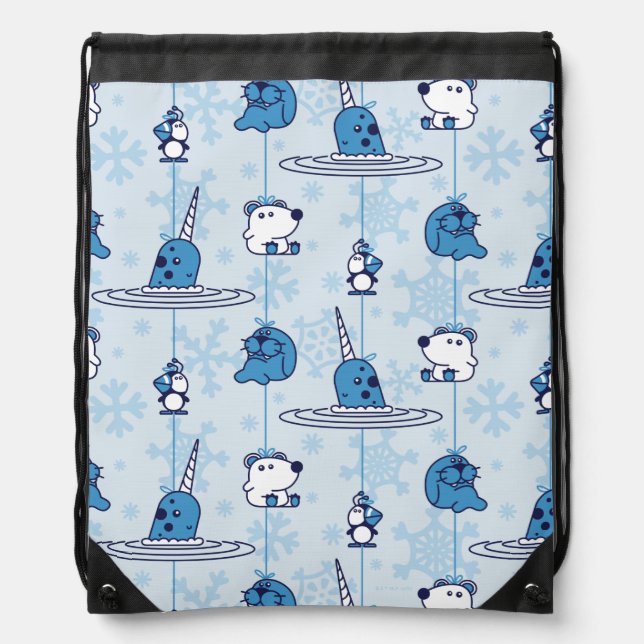 Mr. Narwhal Blue Snowflake Pattern Drawstring Bag (Front)