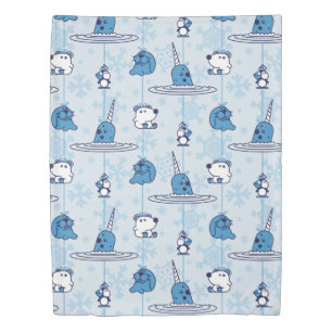 Mr. Narwhal Blue Snowflake Pattern Duvet Cover