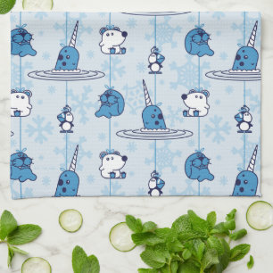 Mr. Narwhal Blue Snowflake Pattern Kitchen Towel