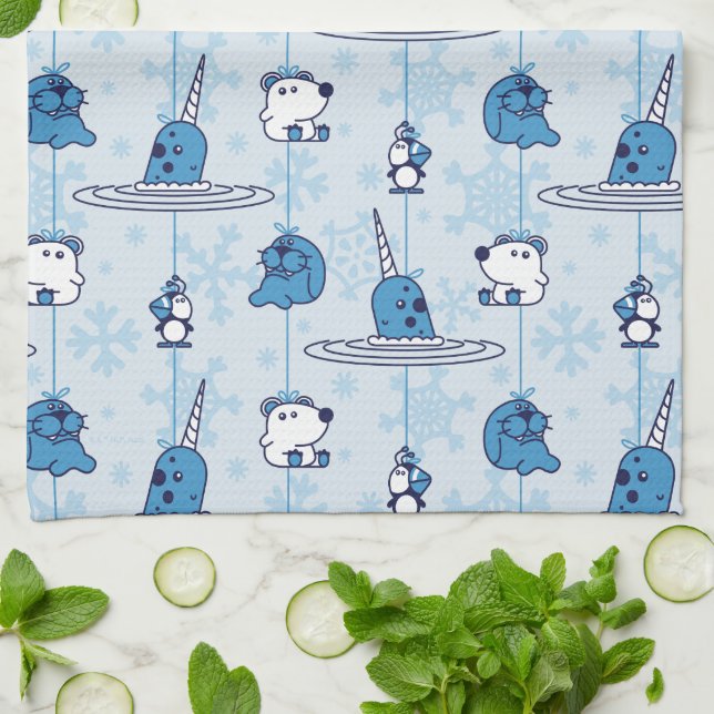Mr. Narwhal Blue Snowflake Pattern Kitchen Towel (Folded)