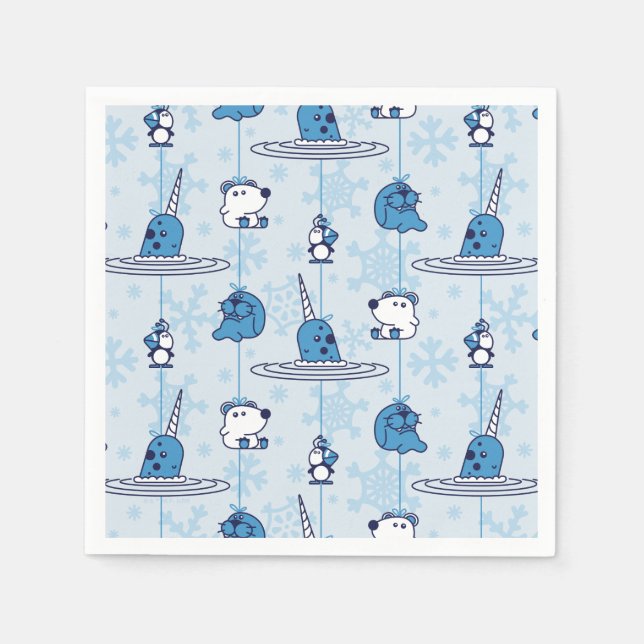 Mr. Narwhal Blue Snowflake Pattern Napkins (Front)