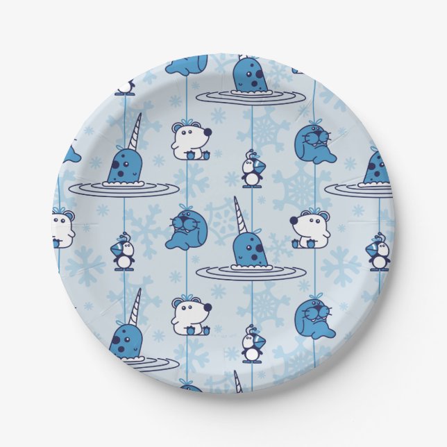 Mr. Narwhal Blue Snowflake Pattern Paper Plates (Front)