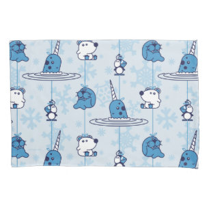 Mr. Narwhal Blue Snowflake Pattern Pillow Case