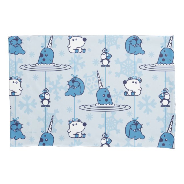 Mr. Narwhal Blue Snowflake Pattern Pillow Case (Front)